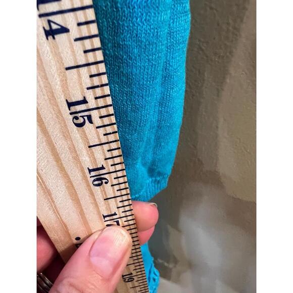 NWT Chicos Blue Crochet Lace Hem Tassel Trim Open Front Cardigan Size 4 (XL) - Picture 7 of 11